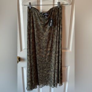 Social Collison Floral & Skeleton AOP Mesh Midi skirt - Green 💀💚